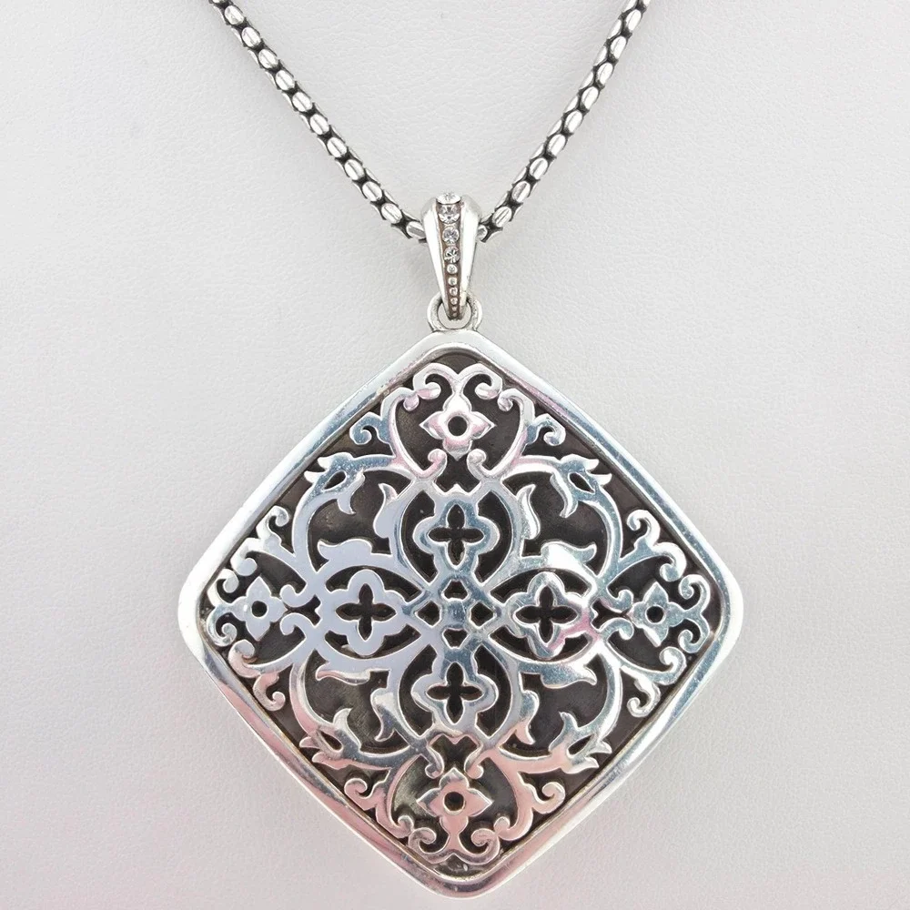 BRIGHTON 'Shadow Play' Necklace Reversible Intricate Scrollwork Silver Plate 19